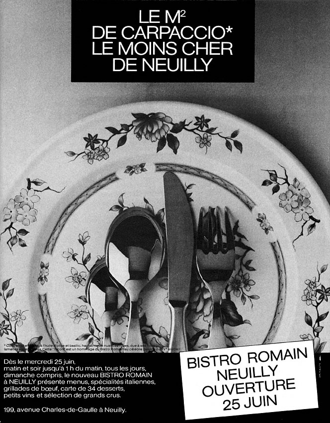 Publicité Bistro Romain 1986